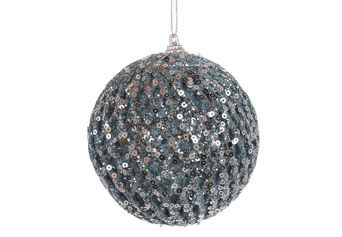 Ялинкова куля з декором з паєток 10см, колір - блакитний ТОВАР ВІД ВИРОБНИКА