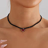 Чокер намисто прикраса на шию з чорного каменю з червоним сердцем (CK-RH), фото 3