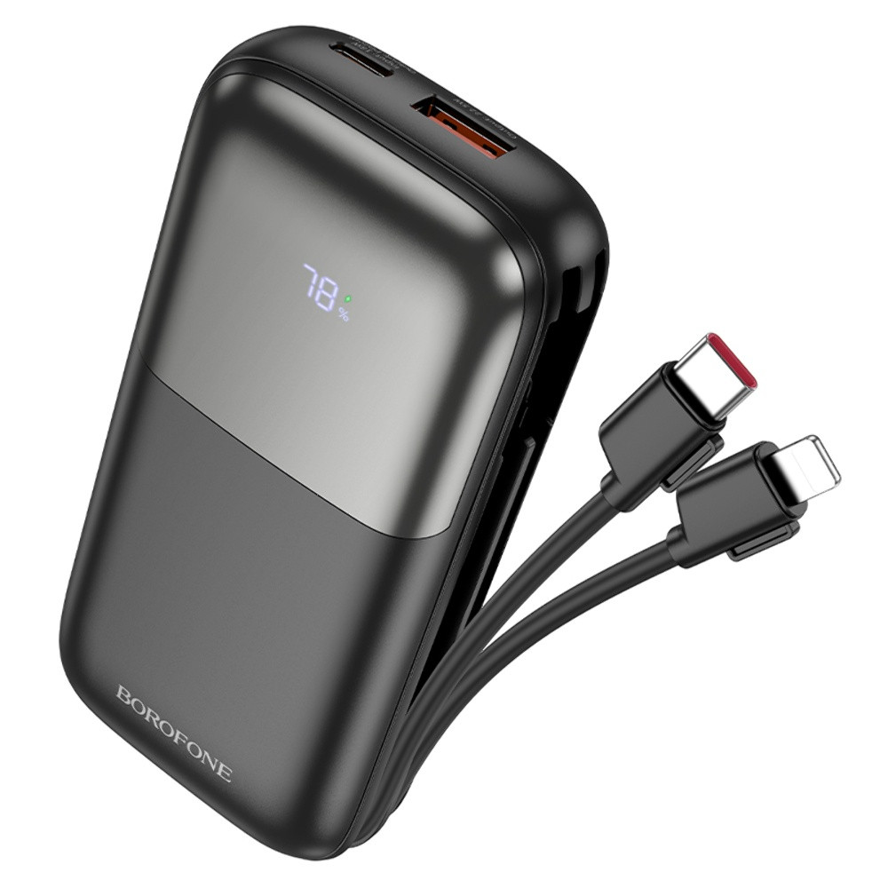 Power bank Borofone BJ62 10000 mAh 22.5W+PD20W + кабелю 2в1 Type-C/Lightning чорний