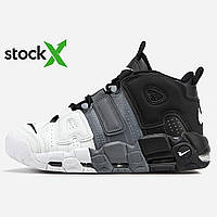 Чорно-білі шкіряні чоловічі кросівки Nike Air More Uptempo Демісезонні кросівки Найк Аптемп