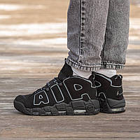 Чорні замшеві чоловічі кросівки Nike Air More Uptempo Демісезонні кросівки Найк Аптемп