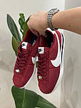 Бордові замшеві жіночі кросівки Nike Cortez Red  Демісезонні кеди Найк Кортез, фото 9