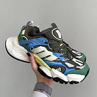 Оливкові демісезонні текстильні чоловічі кросівки Adidas Vento XLG Deluxe Olive Green Blue Адідас Венто шкіра сітка