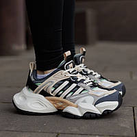 Бежеві демісезонні текстильні жіночі кросівки Adidas Vento XLG Deluxe Адідас Венто шкіра сітка