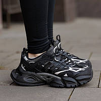 Чорні демісезонні текстильні жіночі кросівки Adidas Vento XLG Deluxe Адідас Венто шкіра сітка