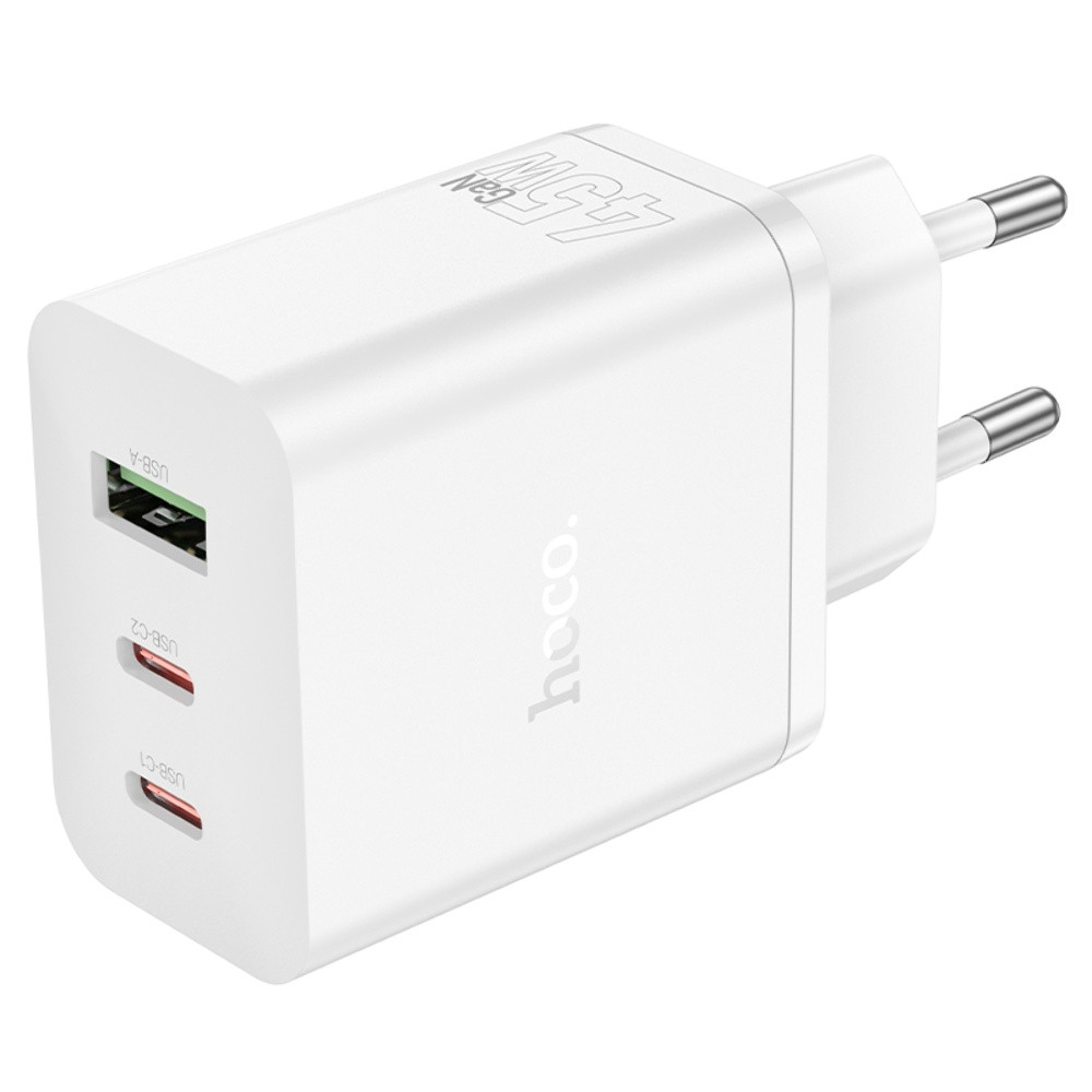 Мережевий зарядний пристрій Hoco N50 USB/2 Type-C PD 45 W white