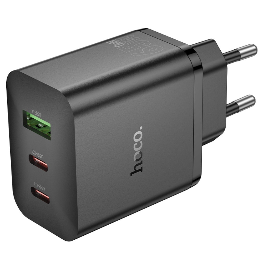 Мережевий зарядний пристрій Hoco N51 USB/2 Type-C PD 65 W black
