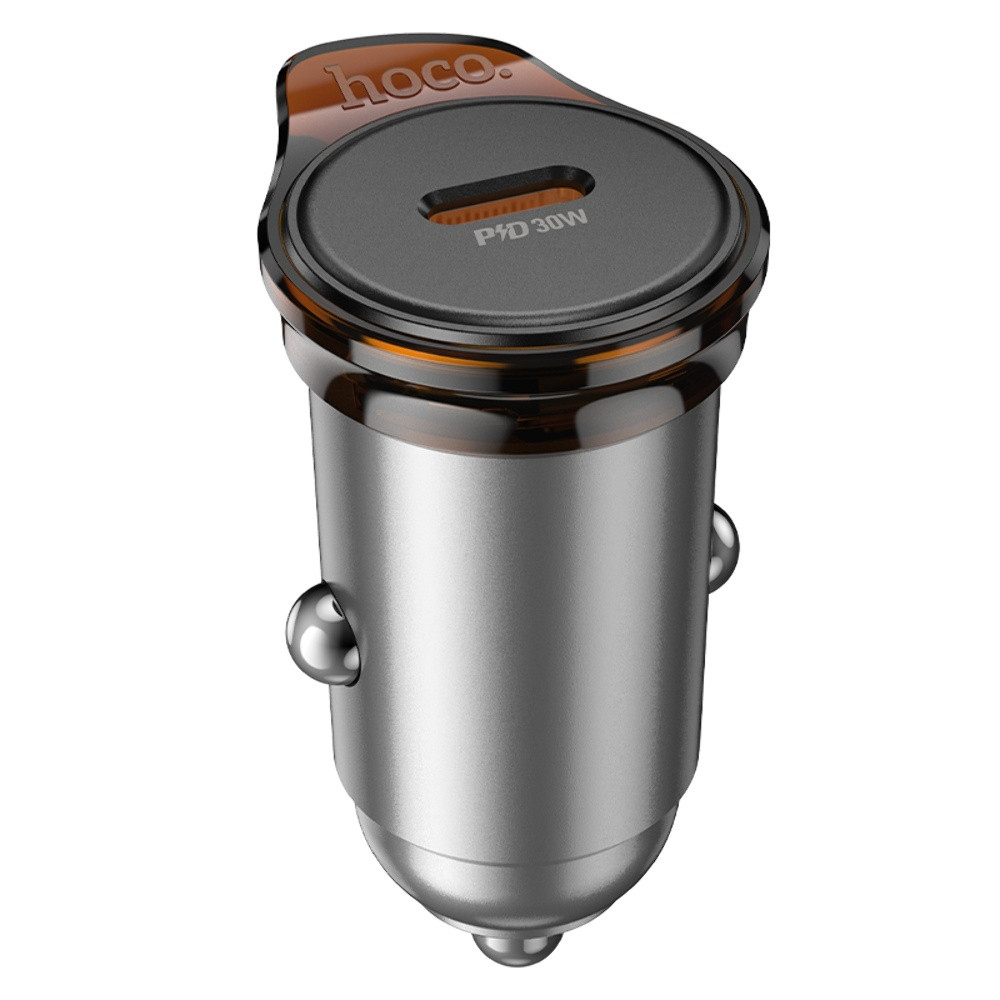 Автомобільний зарядний пристрій Hoco NZ16 Type-C PD 30 W metal grey
