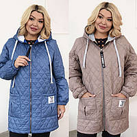 Жіноча демісезонна куртка 48-50, 52-54, 56-58 чорний, моко, графіт, блакит, джинс, слива, хвиля, олива.