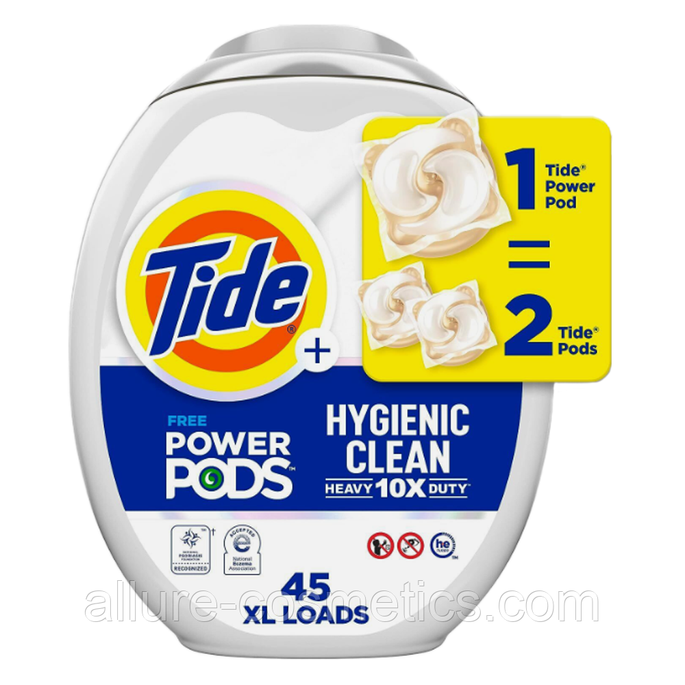 Великі капсули для прання Tide Hygienic Clean Heavy Duty Power Pods x10 45 Без запаху (США)