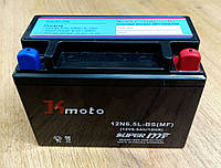 Акумулятор для мотоцикла 12V6.5A 12N6.5L-BS Kmoto 140/67/104мм (12 вольт 6,5 ампер)