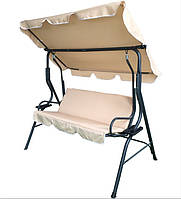 Гойдалка садова тримісна з підстаканниками VOLSO VS 0735 бежева 170x110x153 см із навісом для літнього відпочинку.