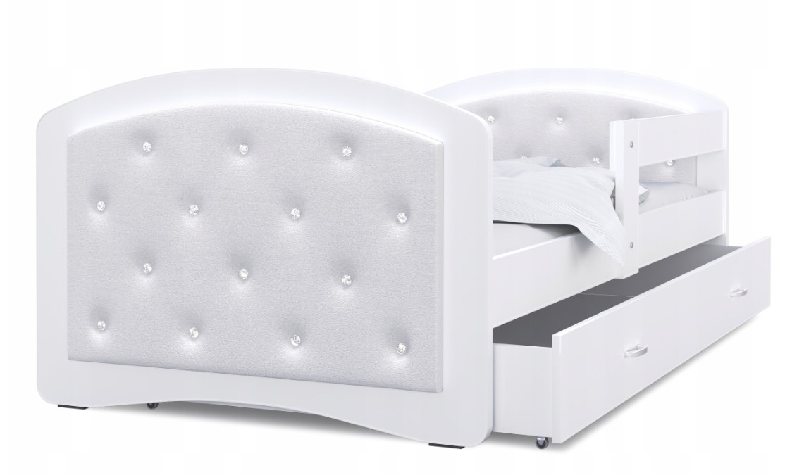 Дитяче підліткове ліжко Eurotel Megi 183х95 см з шухлядою та декором кристалами Біла, фото 1