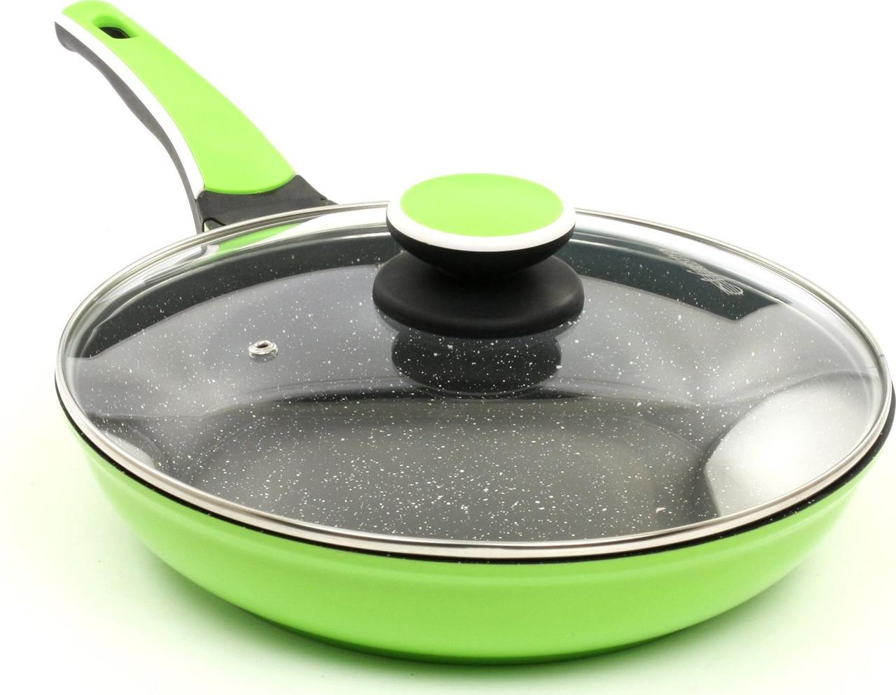 Сковорода антипригарна з кришкою Maestro 28 см MR-1220-28 алюмінієва зелена
