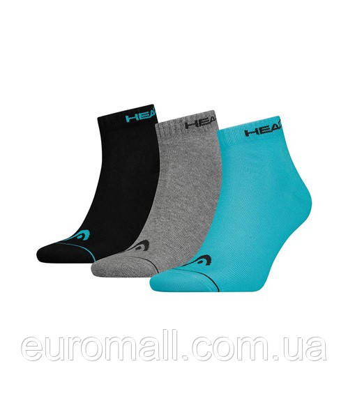 Шкарпетки Head QUARTER 3P UNISEX блакитний, сірий, чорний Уні 35-38
