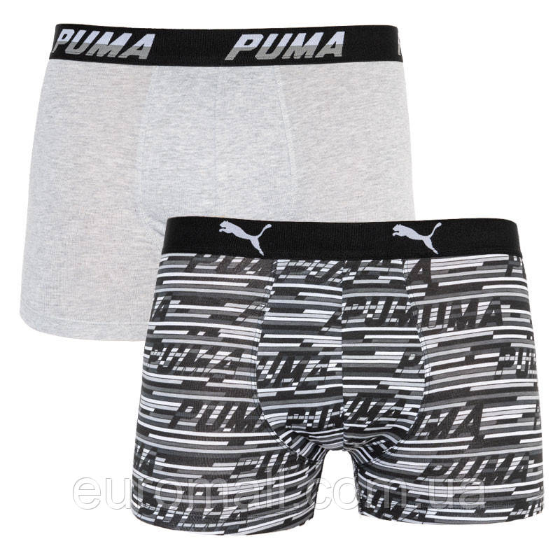 Труси-боксери Puma LOGO AOP BOXER 2P сірий, білий, чорний Чол XL