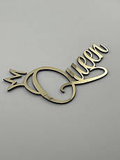 Топпер дзеркальний Queen - золотий, торцевий, напис золотий на бік торта Королева, фото 4