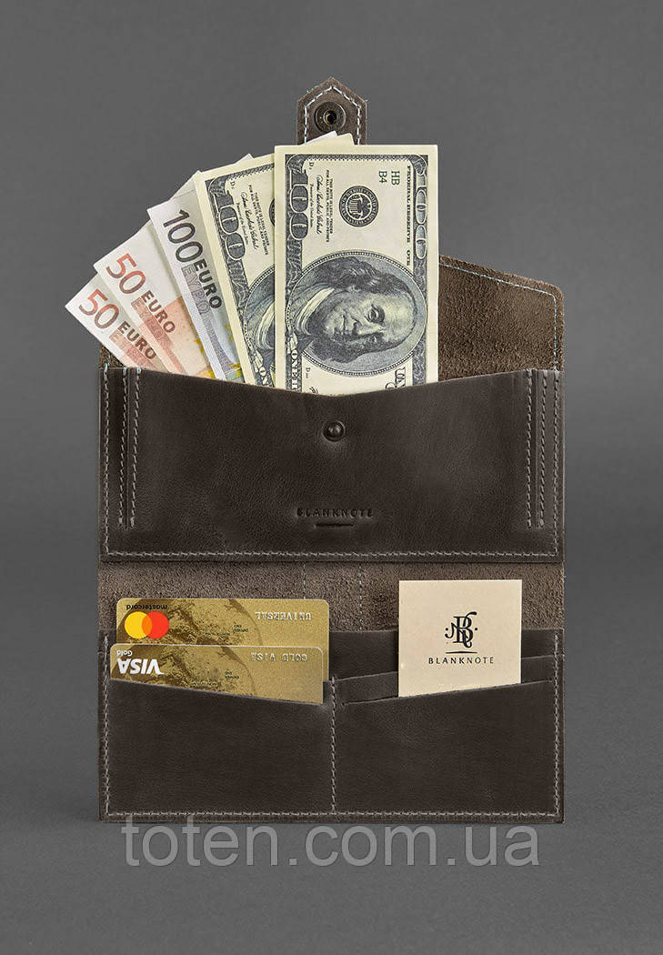 Шкіряне жіноче портмоне 3.0 темно-коричневе з бірюзовим топ, фото 1