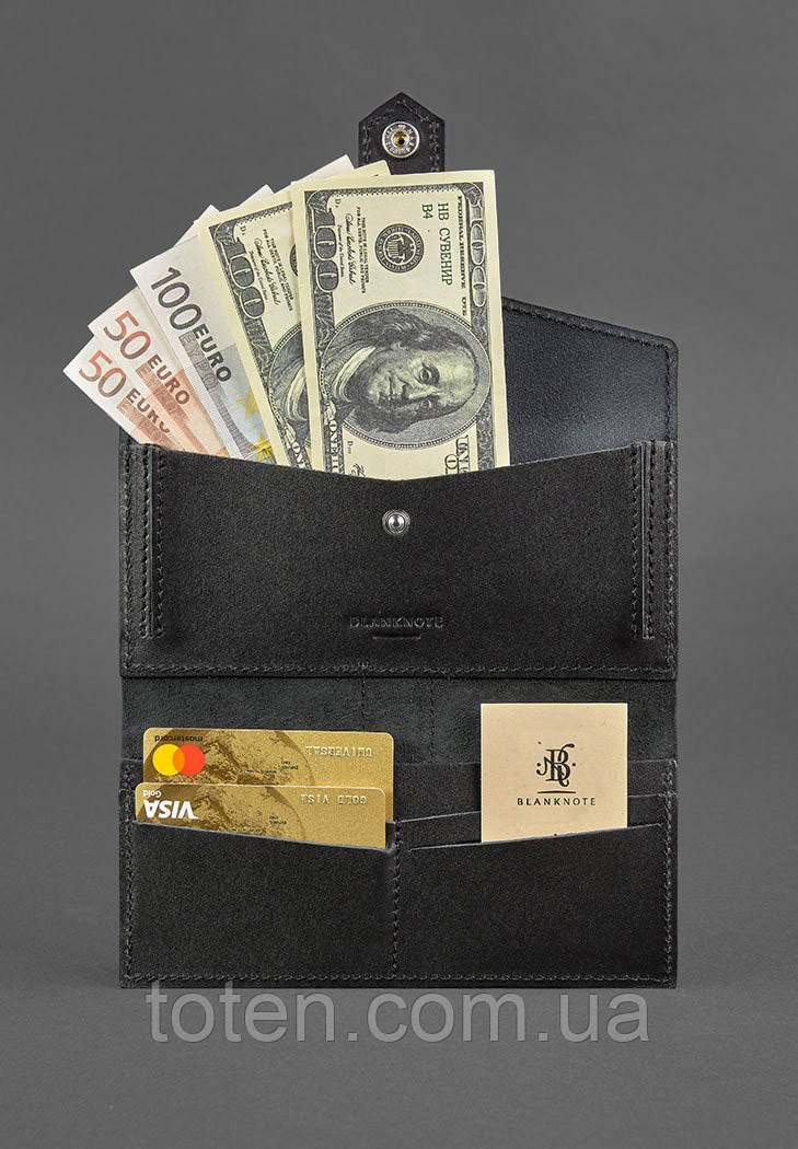 Шкіряне портмоне 3.0 чорне Krast топ, фото 1