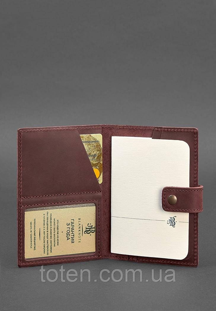 Шкіряна обкладинка для паспорта 5.0 (з віконцем) бордова Crazy Horse топ, фото 1
