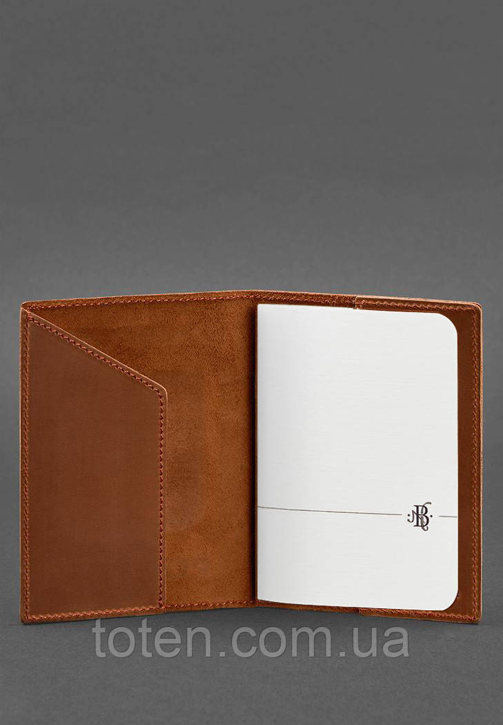 Шкіряна обкладинка для паспорта з українським гербом світло-коричнева топ, фото 1