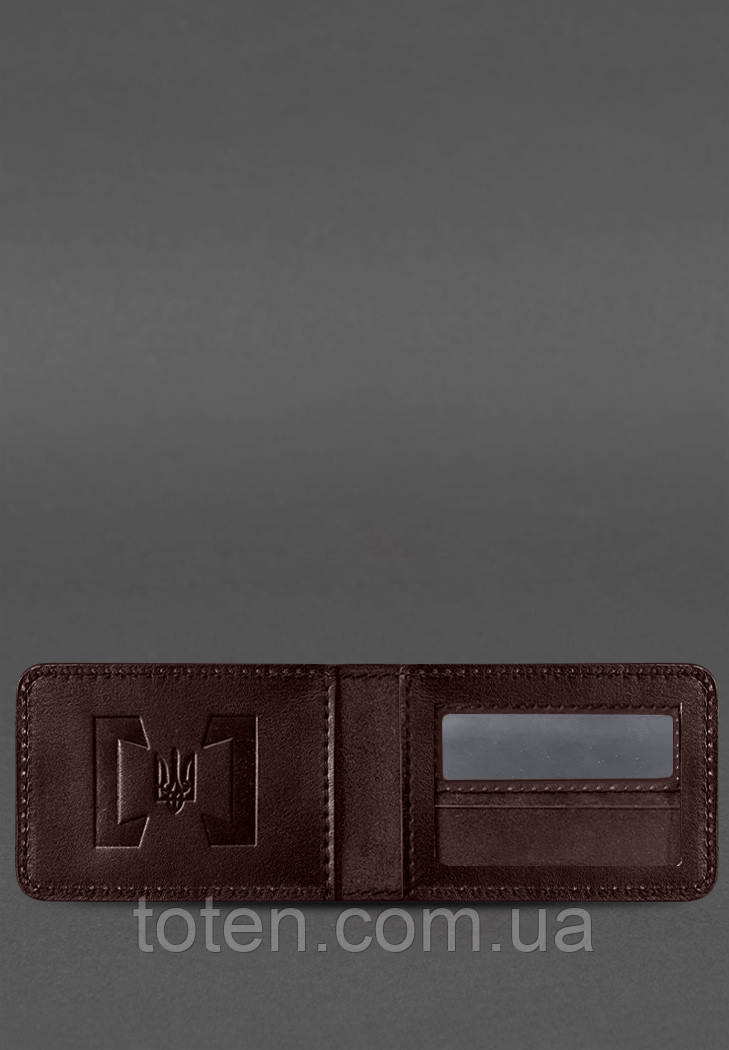 Шкіряна обкладинка для посвідчення БЕБ (Бюро економічної безпеки України) Бордова топ, фото 1