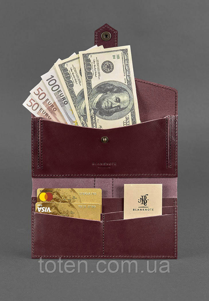 Шкіряне жіноче портмоне 3.0 бордове Krast топ, фото 1