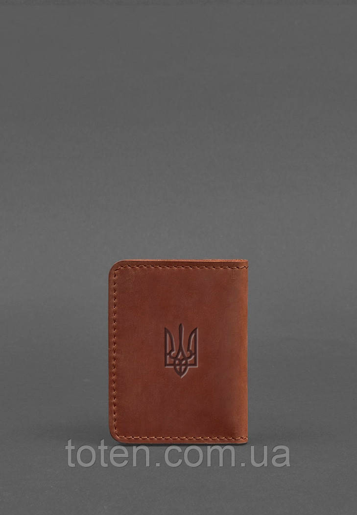 Шкіряна обкладинка для ID- паспорта і водійських прав 4.1 світло-коричнева Crazy Horse з гербом топ, фото 1