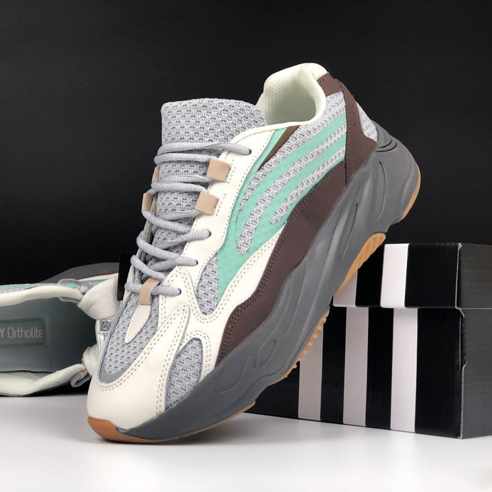 Чоловічі кросівки Adidas Yeezy сіточка молодіжні літні сірі