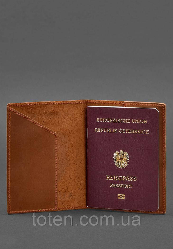Шкіряна обкладинка для паспорта з австрійським гербом світло-коричнева Crazy Horse топ, фото 1