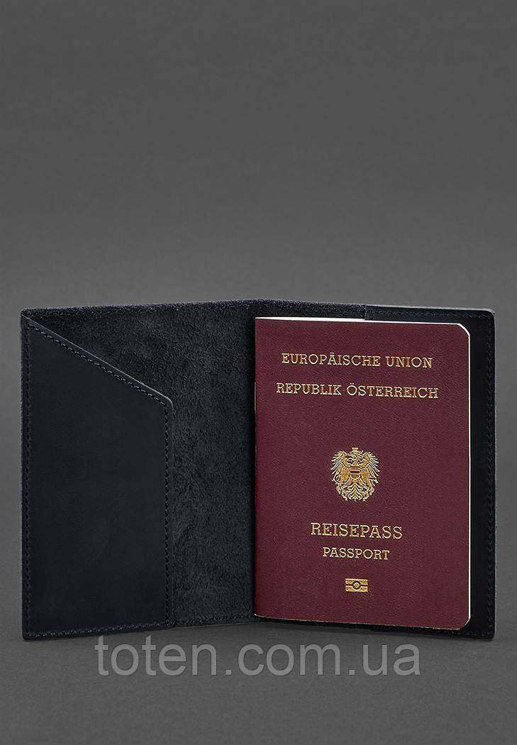 Шкіряна обкладинка для паспорта з австрійським гербом темно-синя Crazy Horse топ, фото 1
