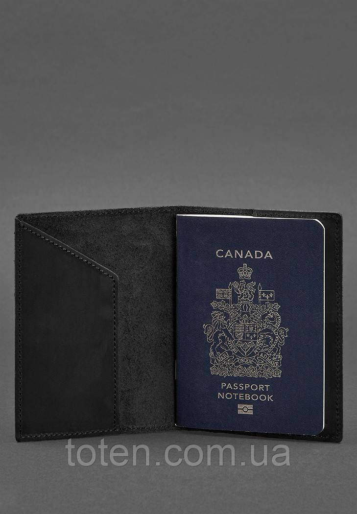 Шкіряна обкладинка для паспорта з канадським гербом чорна Crazy Horse топ, фото 1