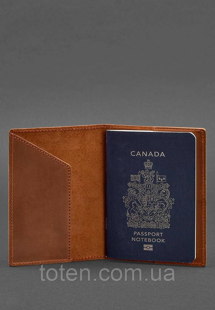 Шкіряна обкладинка для паспорта з канадським гербом світло-коричнева Crazy Horse топ, фото 1