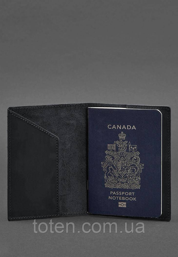 Шкіряна обкладинка для паспорта з канадським гербом темно-синя Crazy Horse топ, фото 1