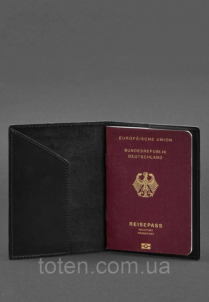 Шкіряна обкладинка для паспорта з гербом Німеччини чорна Crazy Horse топ, фото 1