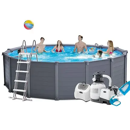 Каркасний збірний басейн Intex 26384-10, 457 х 122 см (478 х 124 см) (7 г/год, 7 900 л/год, драбина, тент,, фото 1