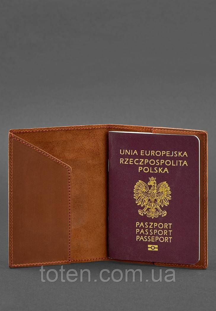 Шкіряна обкладинка для паспорта з польським гербом світло-коричнева Crazy Horse топ, фото 1