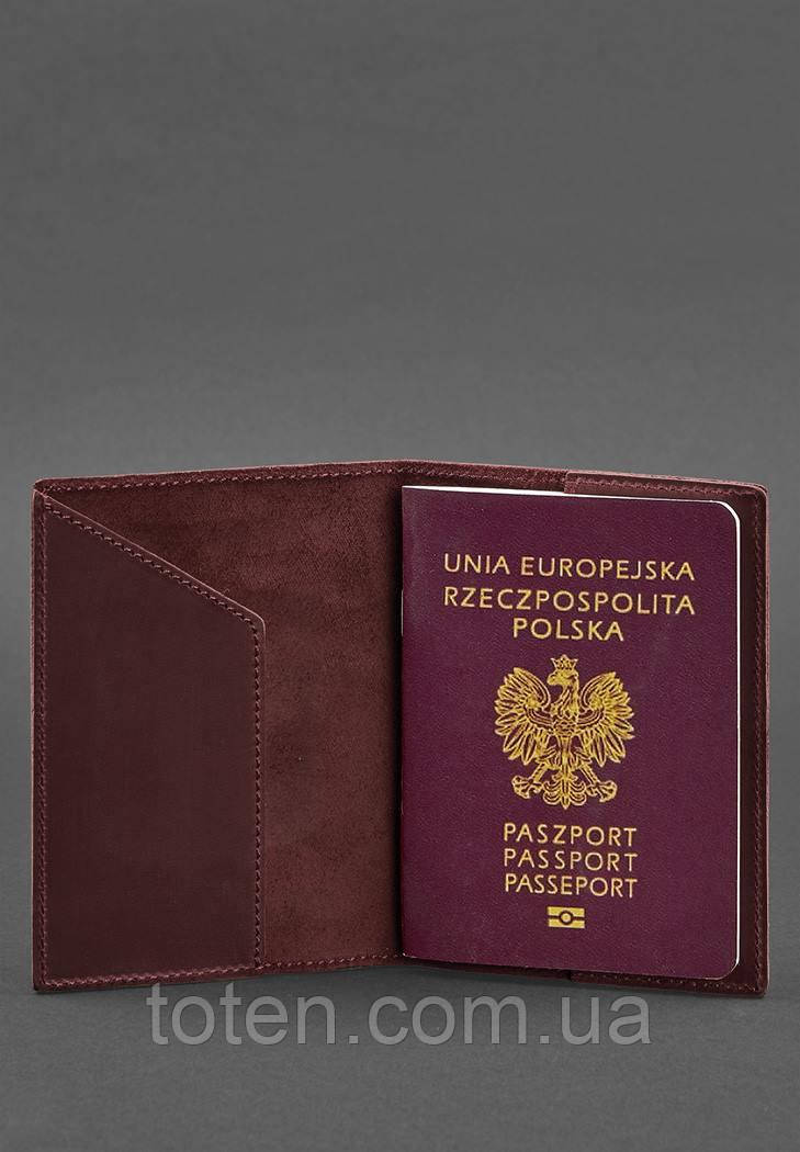 Шкіряна обкладинка для паспорта з польським гербом бордова Crazy Horse топ, фото 1