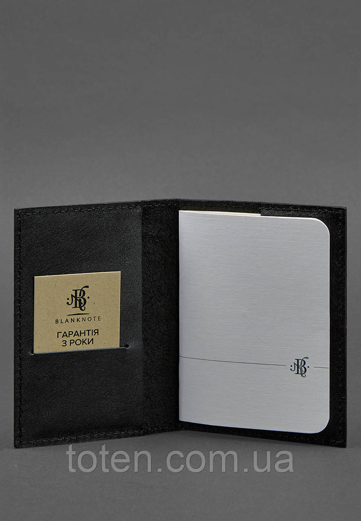 Шкіряна обкладинка для паспорта та військового квитка 1.2 чорна Краст топ, фото 1