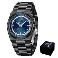 Механічний з автопідзаводом водонепроникний (5ATM) годинник Benyar BY-5203 Black-Blue