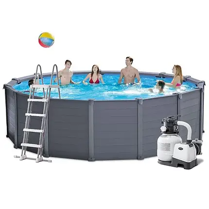 Каркасний збірний басейн Intex 26384, 457 х 122 см (478 х 124 см) (5 700 л/год, драбина, тент, підстилка), фото 1