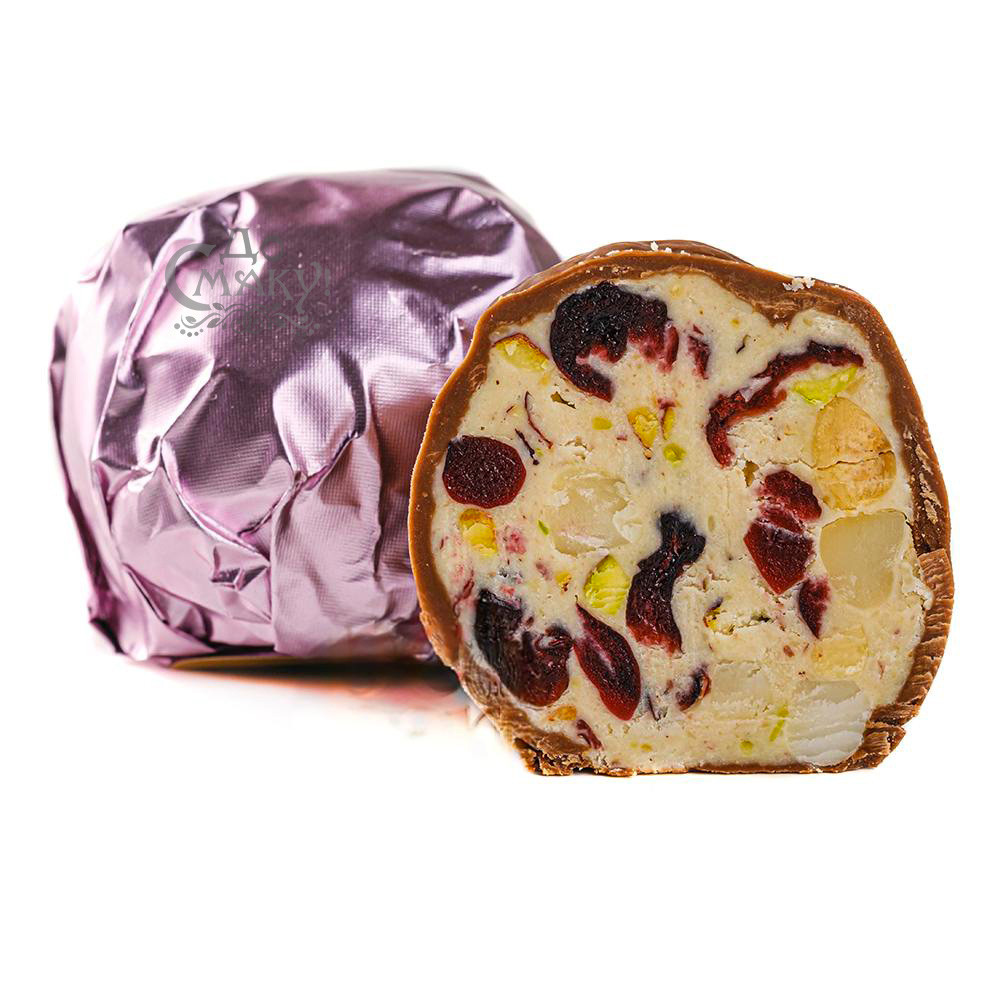 Дубайські цукерки Lux Choco #3103 з фундуком, макадамією, журавлиною, фісташкою та мигдалем 1шт (≈38-40г)