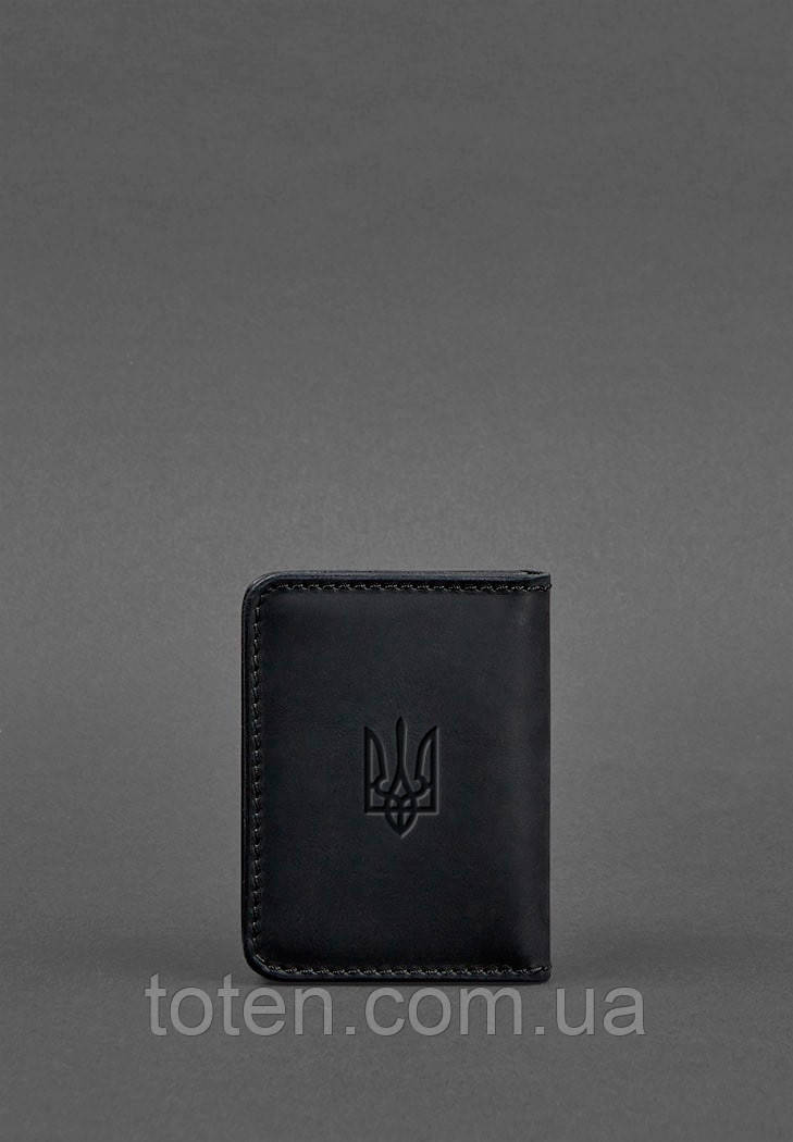 Шкіряна обкладинка для ID-паспорта і водійських прав 4.1 чорна Crazy Horse з гербом топ, фото 1