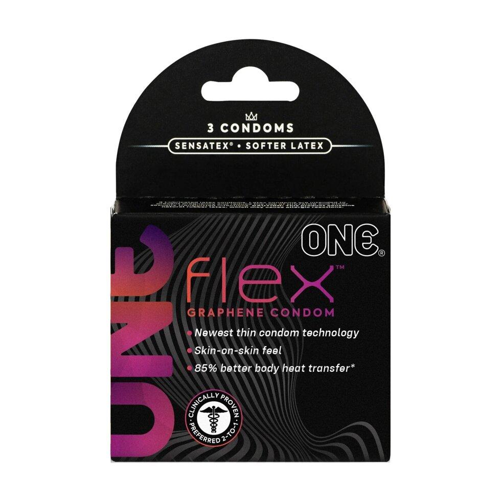 Презервативи ONE Flex Graphene, 3 шт, супертонкі, дуже міцні, картонна упаковка
