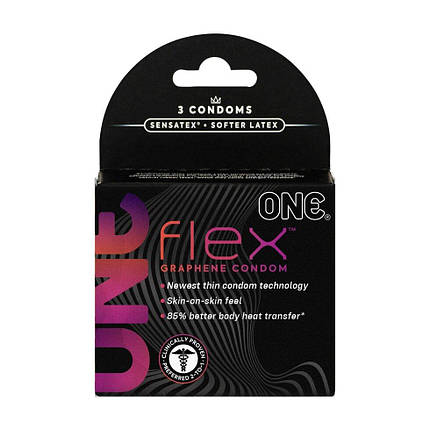 Презервативи ONE Flex Graphene, 3 шт, супертонкі, дуже міцні, картонна упаковка, фото 1
