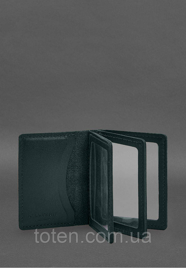 Шкіряна обкладинка для посвідчення водія, ID та пластикових карток 2.1 зелена топ, фото 1