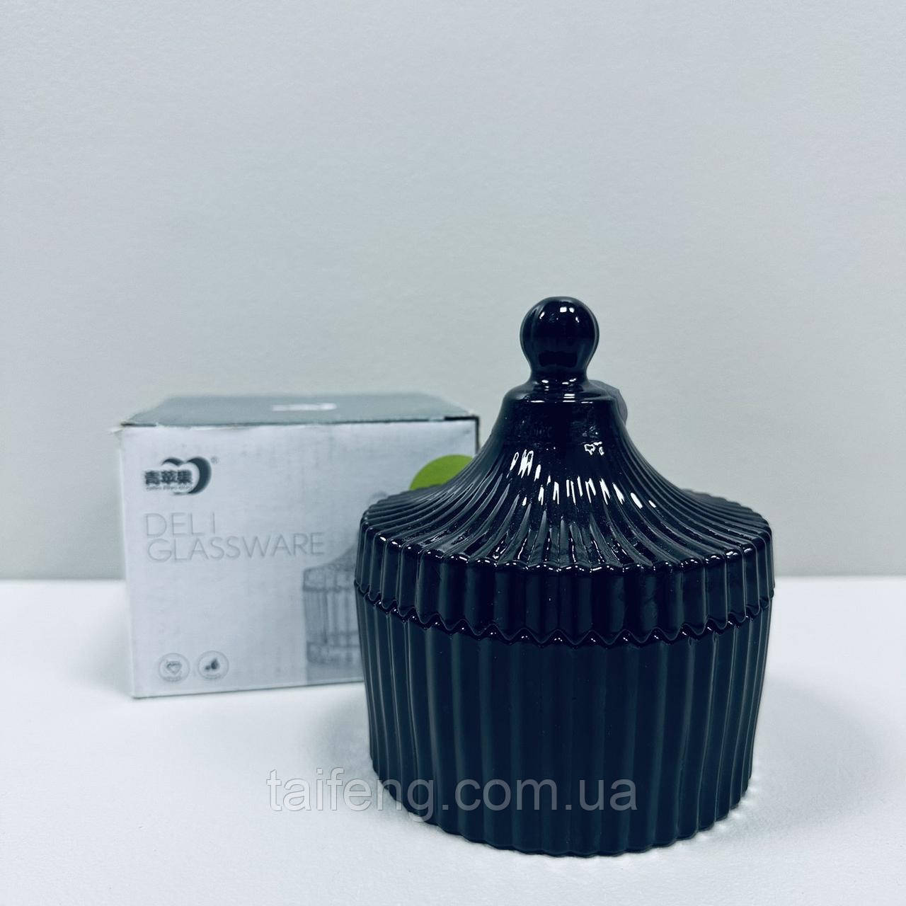 Цукорниця скляна з кришкою 10,5х12 см "Чорний купол" Olens O102-030