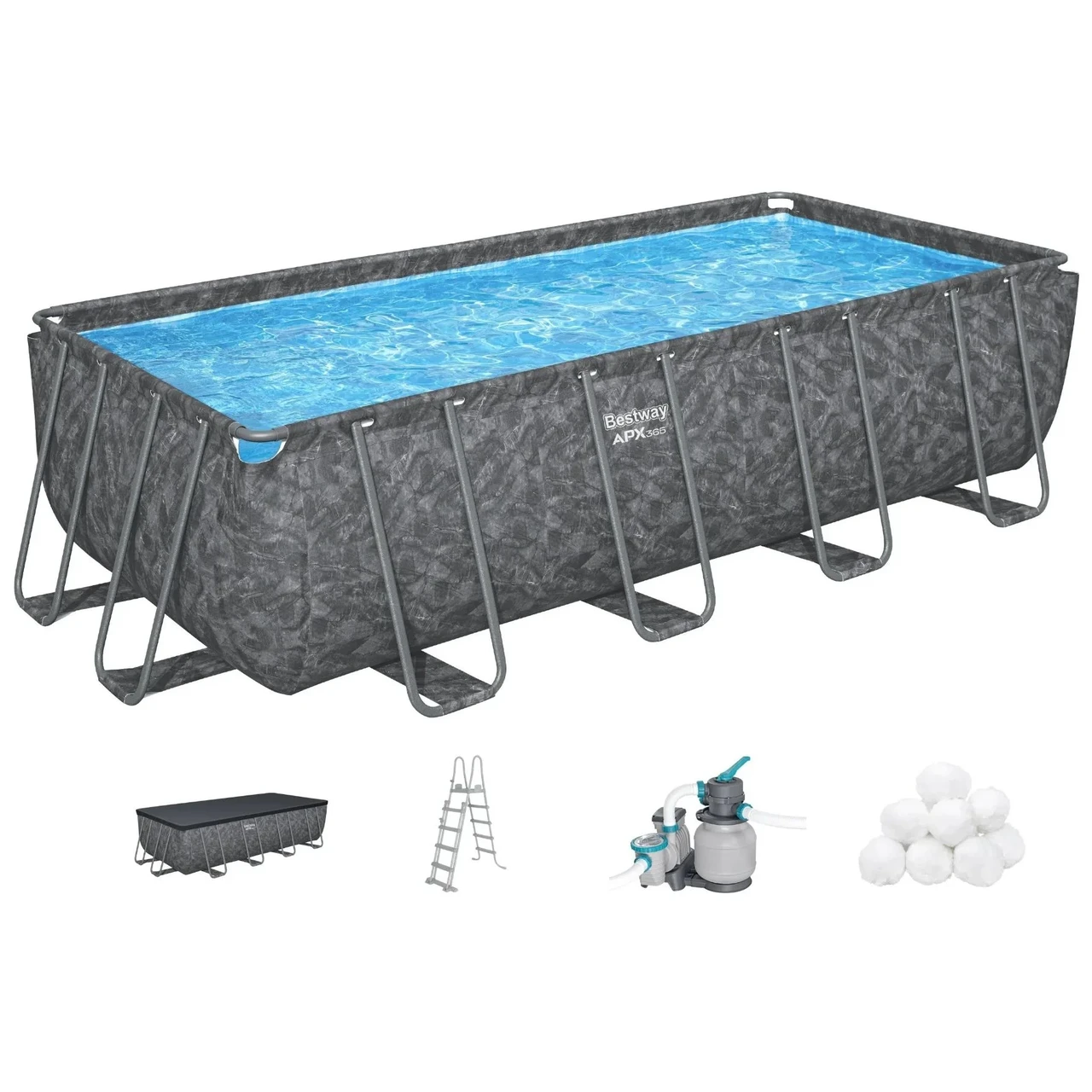 Каркасный бассейн Bestway Grey 561KA (549х274х132 см) з пісочним фільтром, сходами та захисним тентом