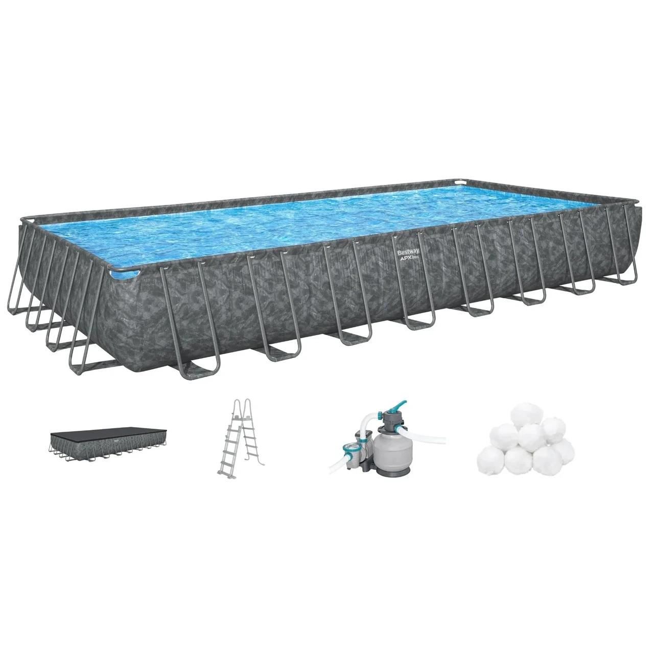 Каркасный бассейн Bestway Grey 561KJ (956х488х132 см) з пісочним фільтром, сходами та захисним тентом