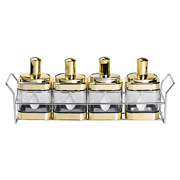 Набір банок для сипучих продуктів 4 штуки 350 мл скляні на металевій підставці HP-1336